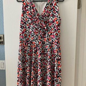 Sleeveless Floral Wrap Dress in White, Pink & Orange